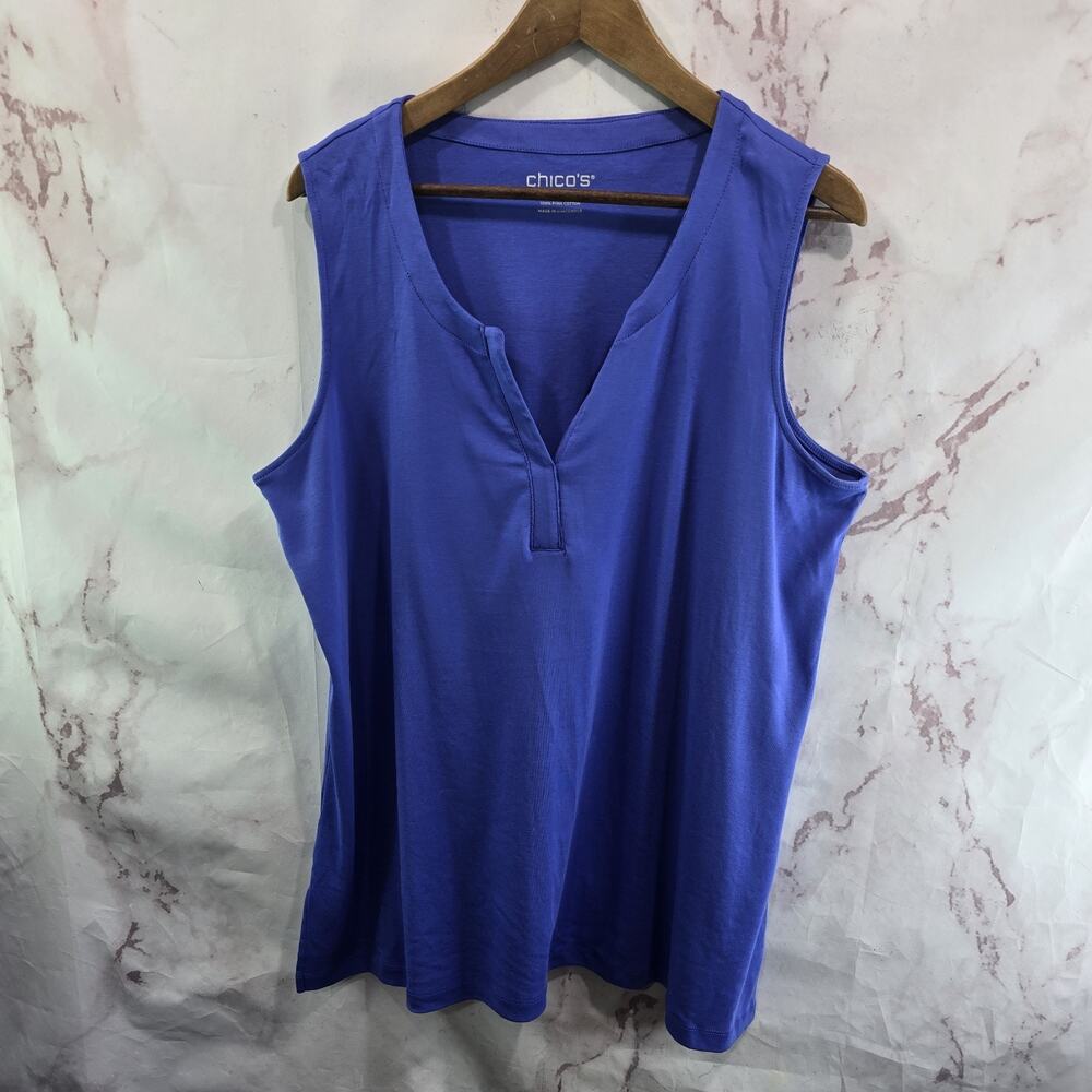 Chicos Tank Top Womens 3 XL Blue Pima Cotton Notch V Neck Indigo Periwinkle
